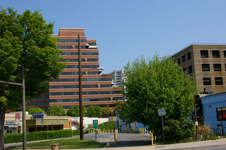 View of the shops next to the Capital Crescent Trail.