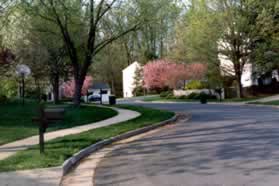 At the intersection with the street turn left to follow the sidewalk a short distance along Carters Oak Ct.