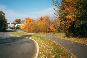 After a short distance turn right onto a wide asphalt path prior to the bridge.