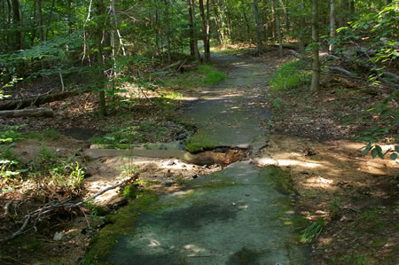 Water from the June 2006 floods washed out part of the trail here. It is passable but bicyclists should be careful here.