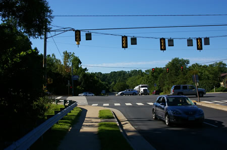 The trail route crosses Rt. 50. Blake Lane becomes Pickett Rd. on the other side of Rt. 50.