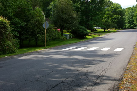 Turn left at the crosswalk.