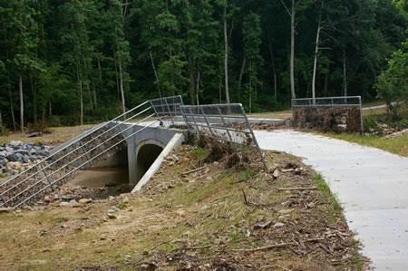 Notice the extensive damage to the bridge railings.