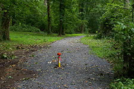 Beware of the pipeline marker sticking up in the middle of the trail.