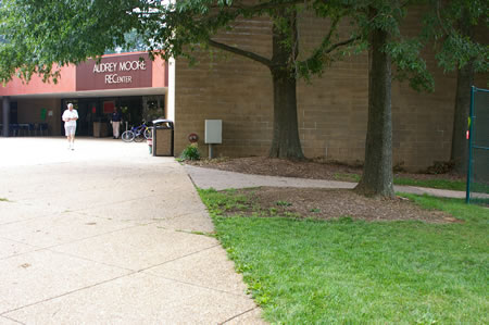 Turn right onto the trail just prior to the RECenter entrance.