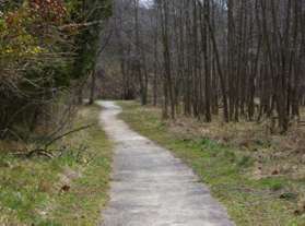 After crossing the creek an asphalt trail continues to follow Browns Mill Road on the left.