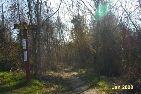 Stay to the right at the trail intersection on the far side of the pond.