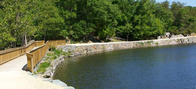 This is how the repaired towpath appears in 2006. The outlet pipe is under the boardwalk at the left.