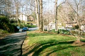 Follow the trail between the houses and turn right on concrete sidewalk.