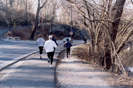 The path follows Rock Creek Parkway.  The road to the left goes up to Massachusetts Av.