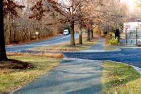 After reaching the street take the trail to the right and cross the entrance to the parking lot.