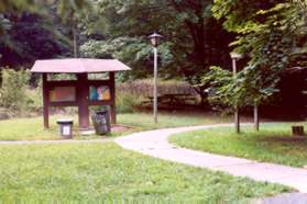 Turn left onto the asphalt path by the outdoor display board.