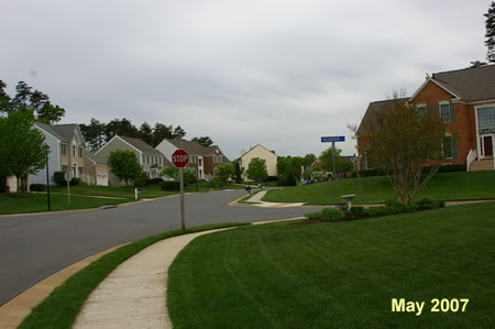 Turn right at the first street (Highbourne La.) to follow the sidewalk on that street.