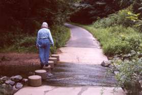 Another creek is crossed on concrete columns.