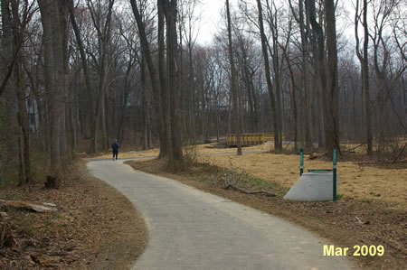 Notice how trail curves to right to cross new bridge.