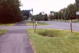 The trail crosses Sugar Maple Ln.  Continue straight on the trail.